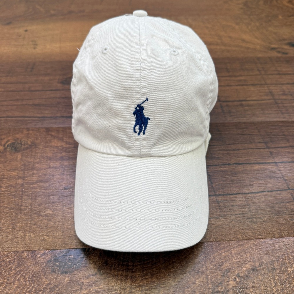 Polo Ralph Lauren Baseball Cap Mens OS White Navy Pony Logo Adjustable Hat